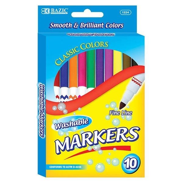 Bazic Products Bazic Products BAZ1224-12 Washable Markers Super Tip 10 Color - Pack of 12 BAZ1224-12